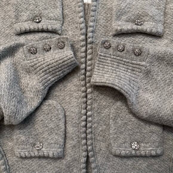 J. Crew Odette Cardigan Sweater Lady Jacket Rhinestones Sz XL Gray - Picture 6 of 7